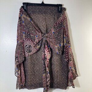 Womens Vintage Crisca Lined Silk Blend Faux‎ Wrap Skirt Black Red EU36/US4